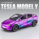 1:24 Tesla Model Y Purple Car Model Alloy Die Cast Toy Sound and Light Collectibles Toy