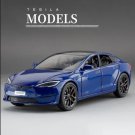 1:24 Tesla Model S Blue Car Model Alloy Die Cast Toy Sound and Light Collectibles Toy