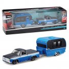 1:64 1987 Chevy 1500 blue Series Alloy Flat panel Trailer Model Simulation