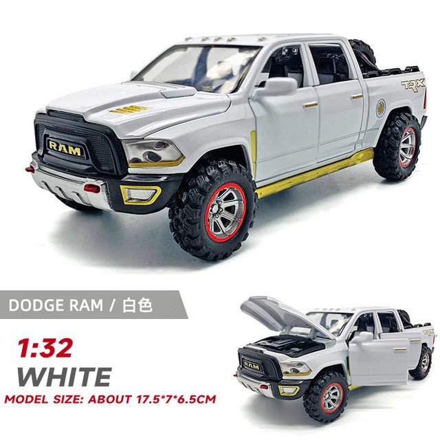 1:32 Dodge RAM TRX White car Diecast Alloy model miniature Pickup OffRoad Toys