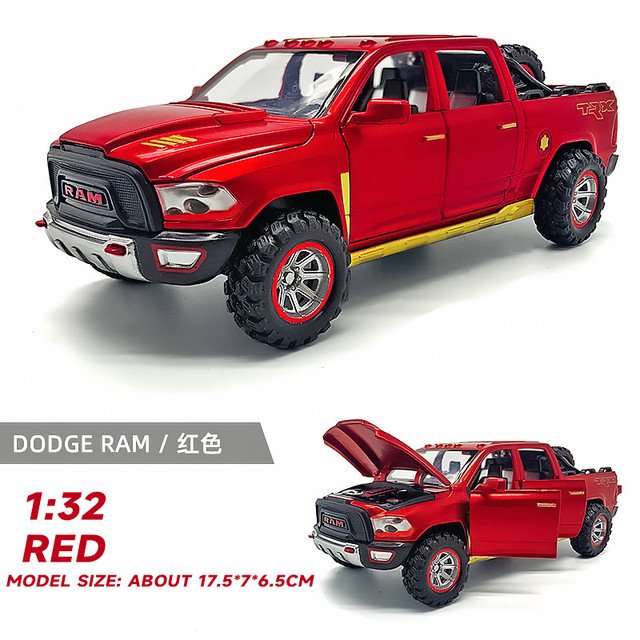 1:32 Dodge RAM TRX Red car Diecast Alloy model miniature Pickup OffRoad Toys