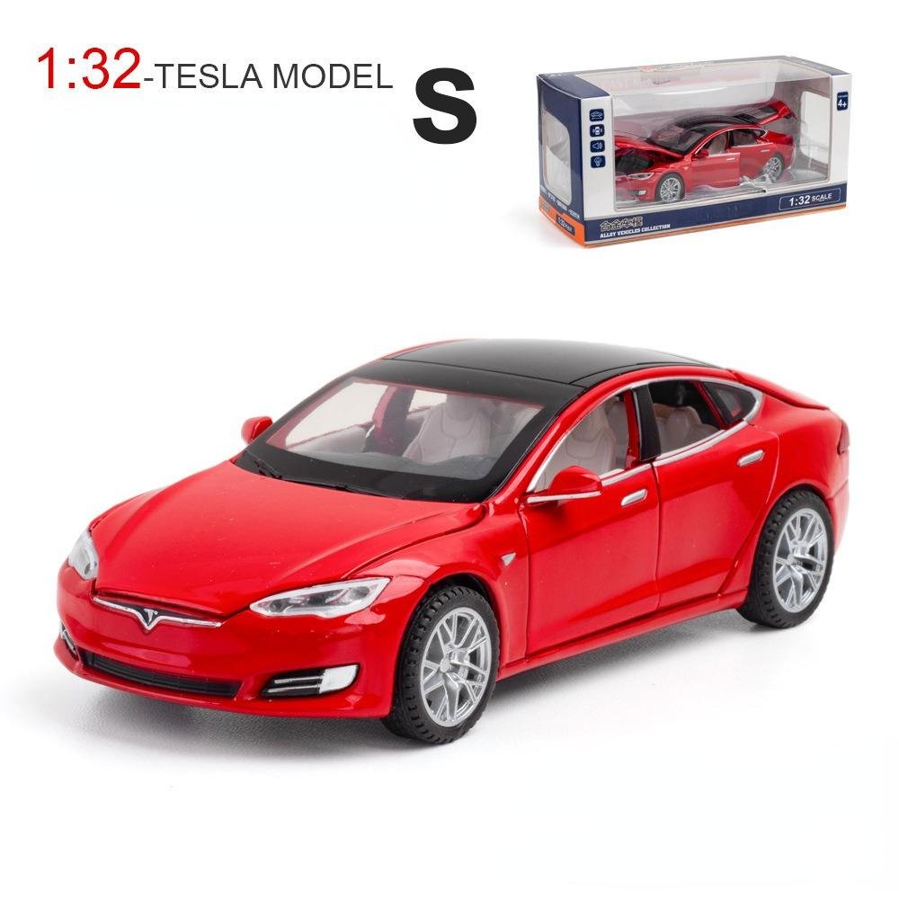 new 1:32 Tesla Model S Red Car Alloy Six Door Sound And Light Pull Back Toy