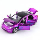 new 1:32 Tesla Model 3 Purple Car Alloy Six Door Sound And Light Pull Back Toy