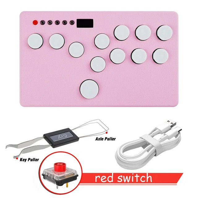 Pink Left Layout LED Hitbox SOCD Fightstick For Nintendo Switch Hot Swap Arcade Joystick Tran Black 