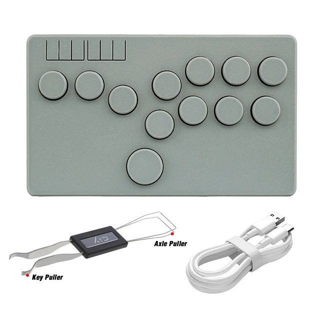 grey Flatbox Arcade Fight Stick Mini Hitbox Controller Hot SWAP Kailh Low Red Switch Pico GP2040 CE