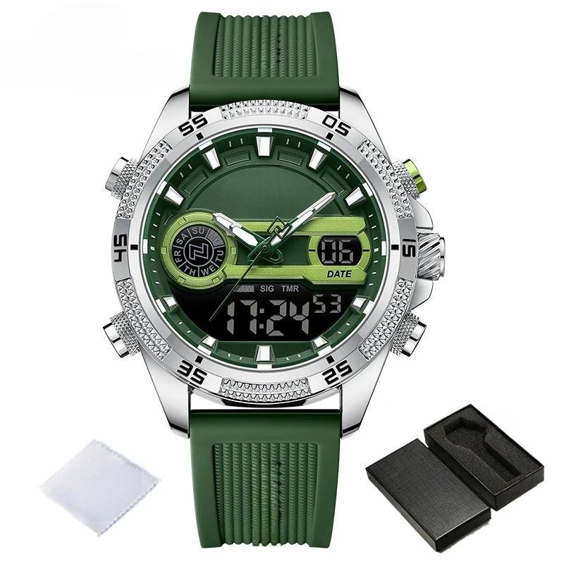 Wild Silicone Strap Mans SGNGN Wristwatch Dual Display Luminous Water Resistant
