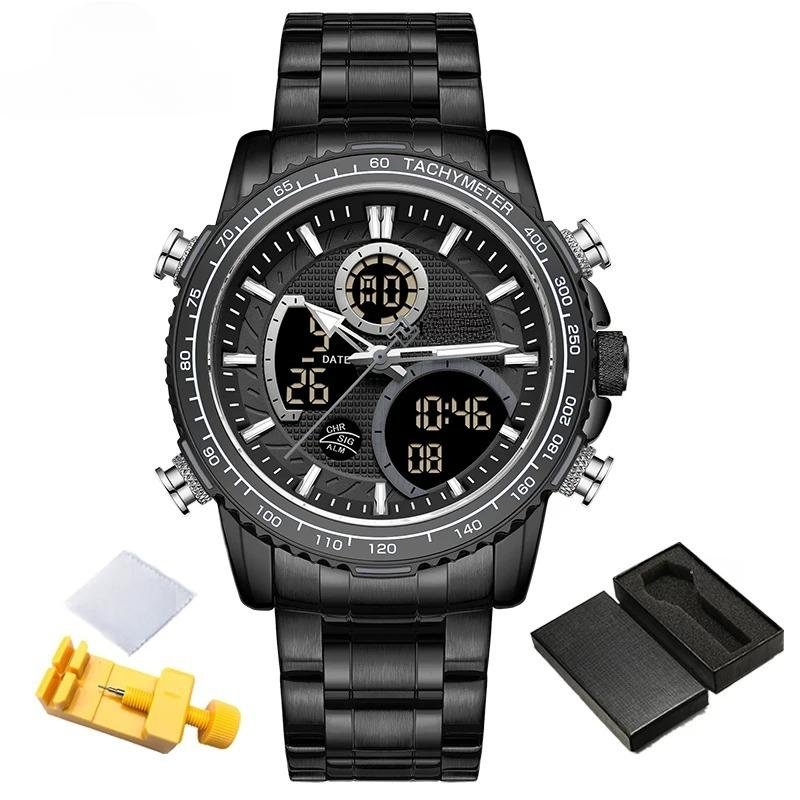 Men Fashion Digital Analog BB Wristwatch Stainless Steel Luminous Chronograph