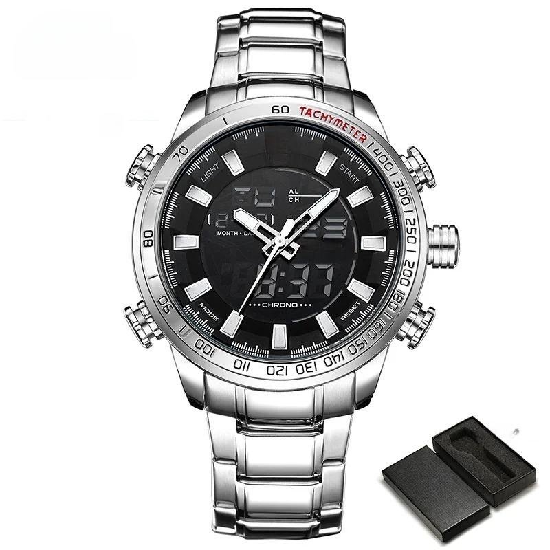 Men Watch SBW Creative Dual Display Big Dial Digital Sport Quartz Steel Band