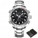 Men Watch SBW Creative Dual Display Big Dial Digital Sport Quartz Steel Band