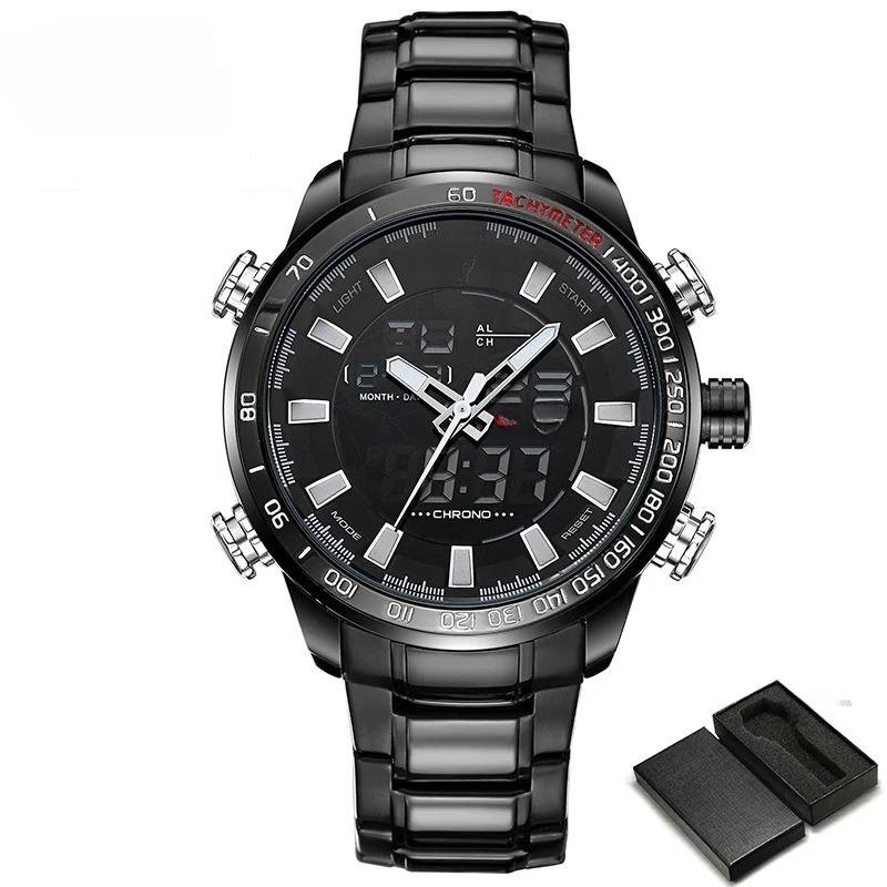 Men Watch BBW Creative Dual Display Big Dial Digital Sport Quartz Steel Band