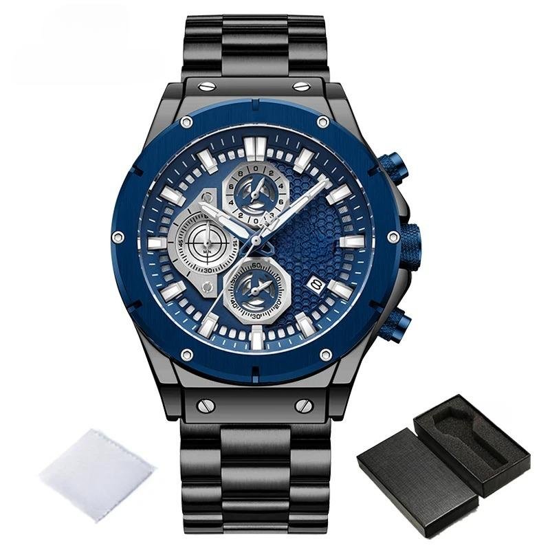 Top Luxury BBE Watch for Men Waterproof Stainless Steel Multifunction Chronograph