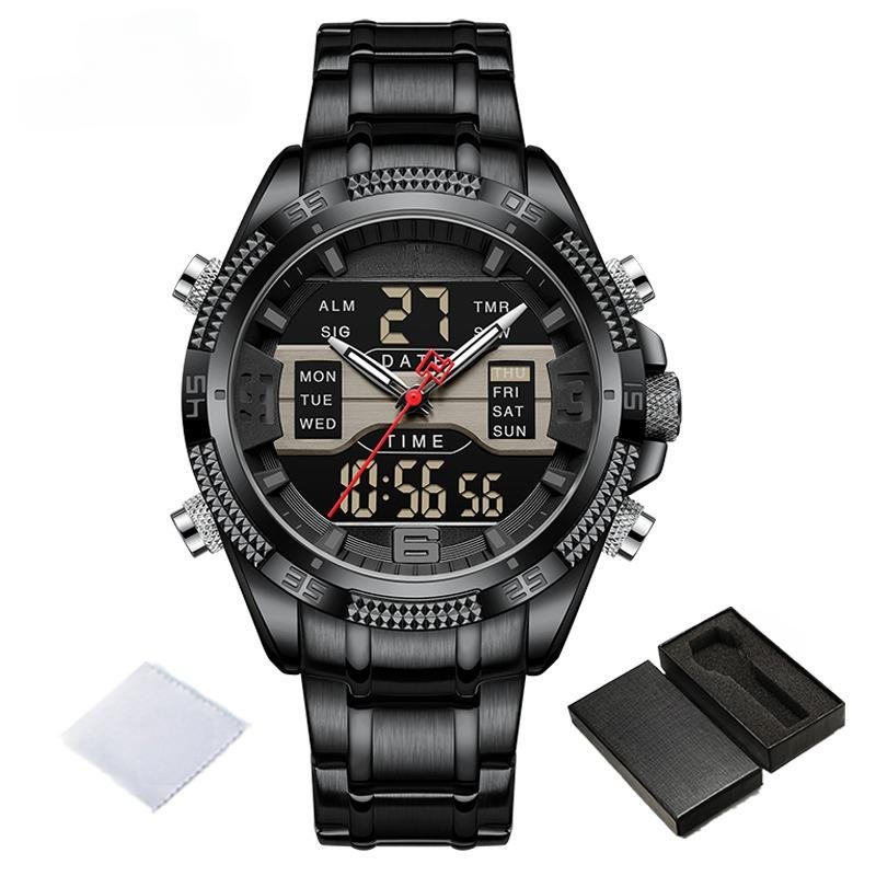 Dual Display Quartz Man Wrist BB Watches Military Luminous Steel Band Waterproof