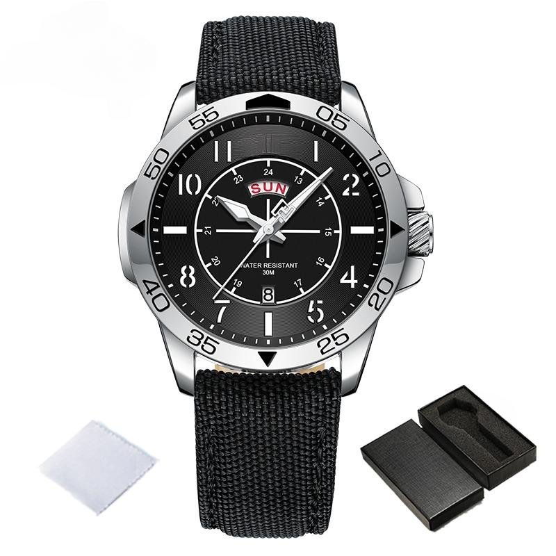 Man SBB Watches Creative Quartz Day and Date Display Nylon Band 3ATM Waterproof