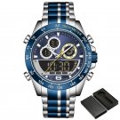Men SBEBE Watches Waterproof Quartz Dual Display Stainless Steel Chronograph