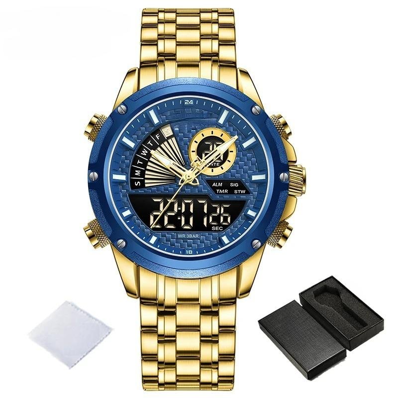 Top Luxury Analog Digital Quartz Man GBE Watch Stainless Steel Business Luminous