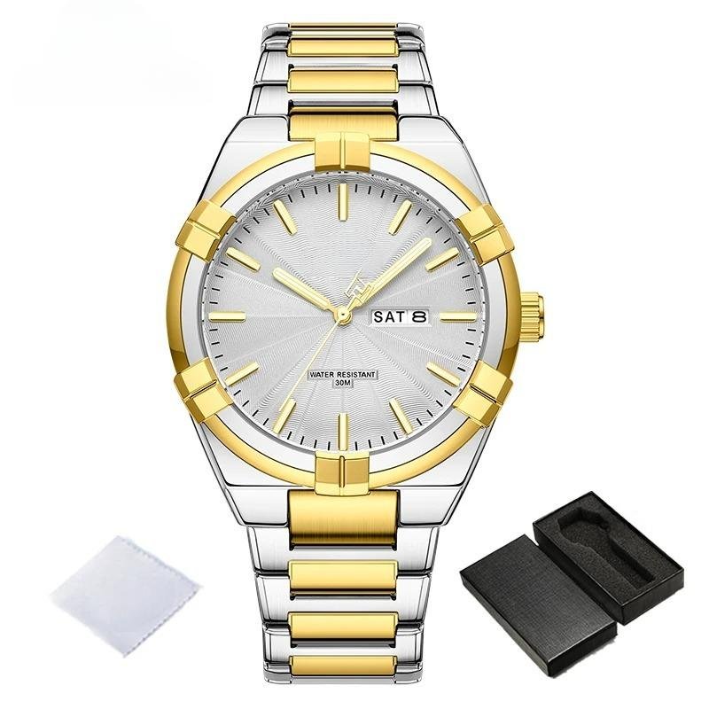 Sports GW Watch Waterproof for Men Steel Band Quartz Day and Date Display