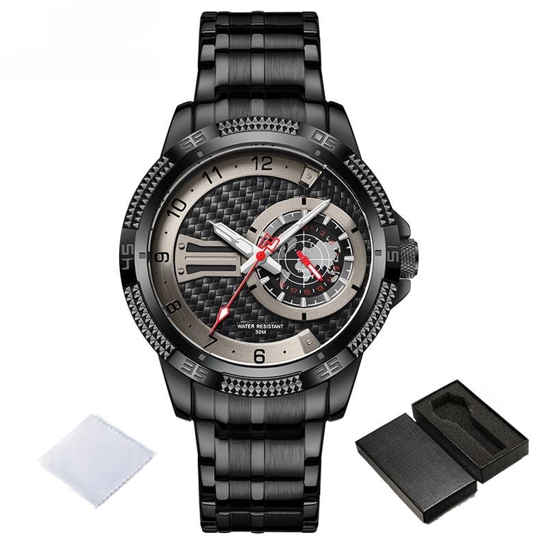 Waterproof BB Watch for Men Quartz Calendar Stainless Steel with Luminous Hands