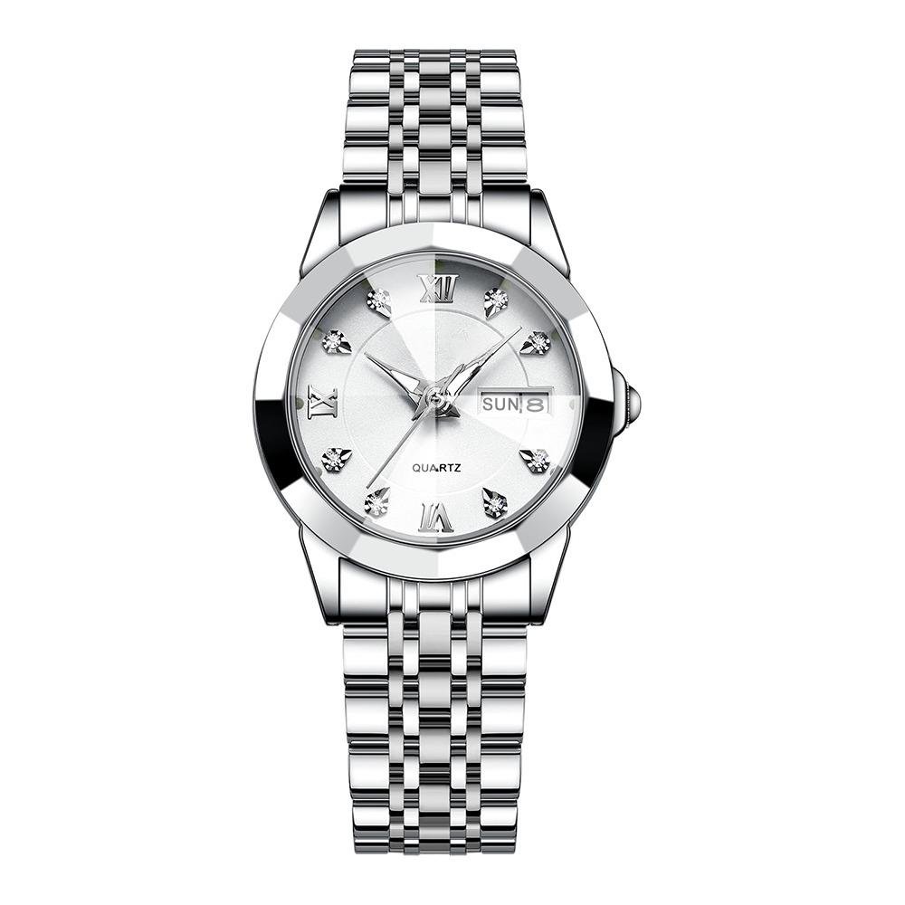 Luxury Ladies Waterproof Silver White Watch High Quality Stainless Steel Luminous