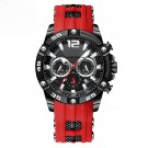Luxury Man Wristwatch Black Red Silicone Strap Chronograph Waterproof Date Quartz