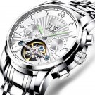 Men Watch Silver White Waterproof Automatic Mechanical Luminous Stainless Stain