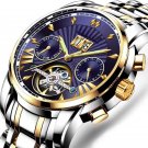 Men Watch Gold Blue Waterproof Automatic Mechanical Luminous Stainless Stain