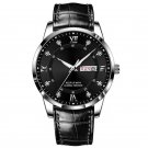 Mens Ultra Thin Watches 836 SL BK L Leather Luxury Waterproof Date Week Casual