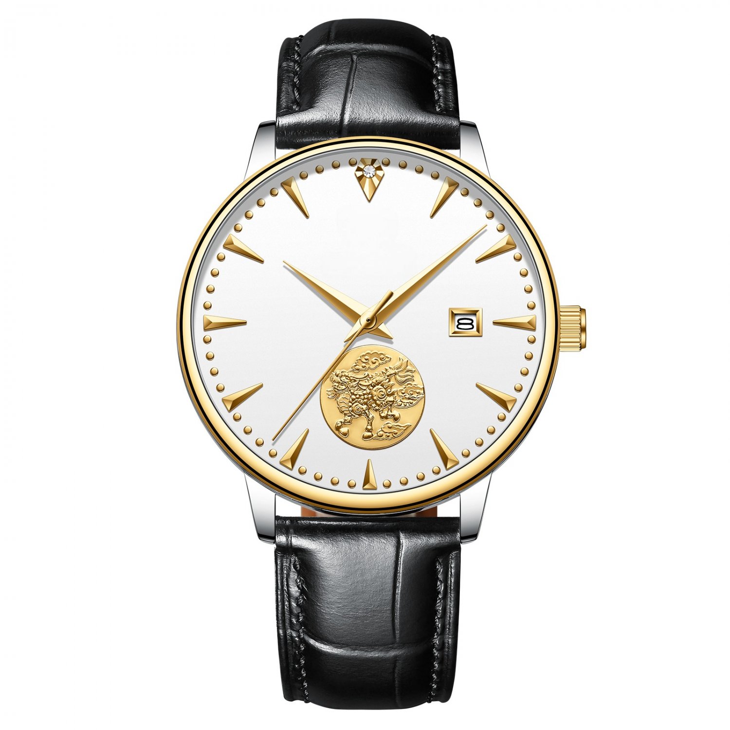 Automatic Mechanical Men Watch Black Leather Tourbillon Waterproof Calendar Luxury