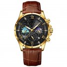 Men Leather Watches Golden black brown Waterproof Luminous Top Brand Luxury Quartz