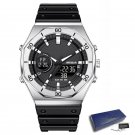 Dual display Watches Silver black Digital For Men Big Dial Silicone Waterproof