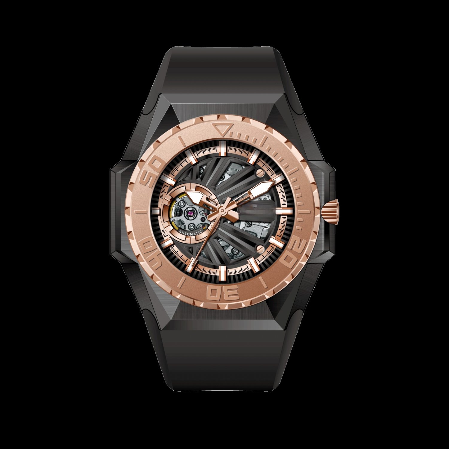 Mechanical Skeleton Watch For Men Automatic Rubber Accessories RGA6903 S BPBR
