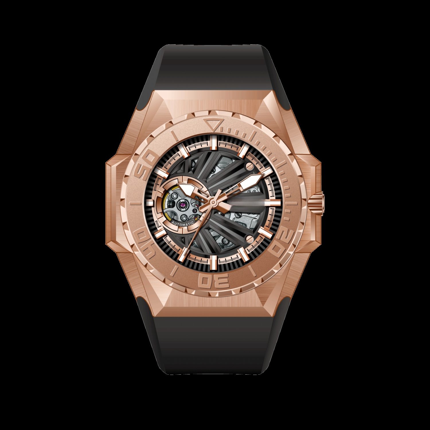 Mechanical Skeleton Watch For Men Automatic Rubber Accessories RGA6903 S PBBR
