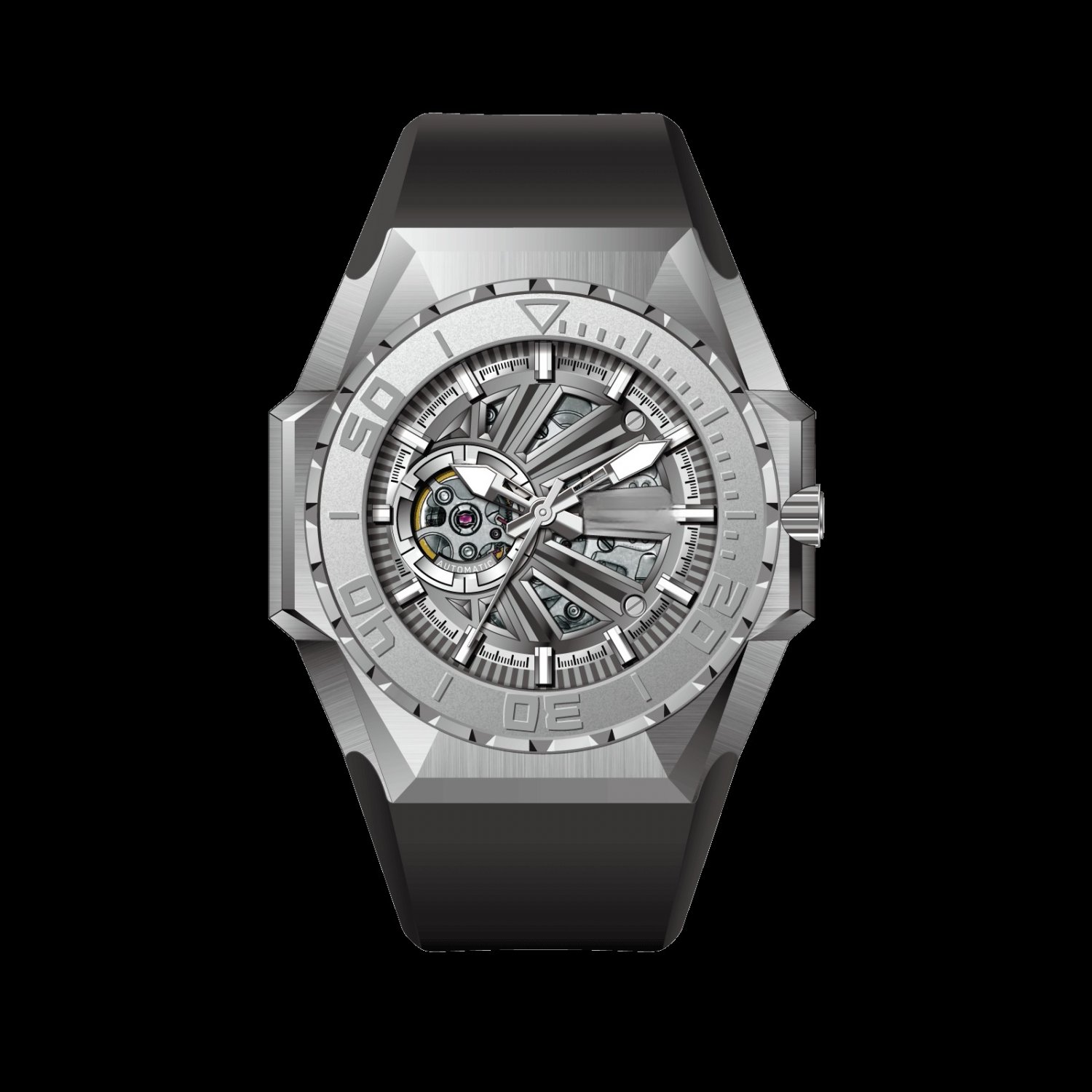 Mechanical Skeleton Watch For Men Automatic Rubber Accessories RGA6903 S YBBR