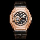 Men Sports Watches Leather Strap All Black Automatic Skeleton RGA6903 S PBB