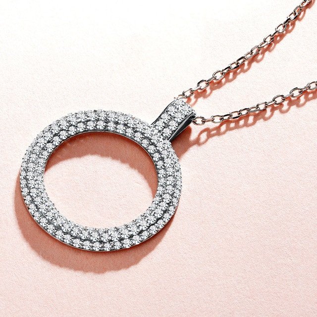 Round Shape Crystal Pendant Necklace for Women Jewelry Sterling Silver Chain