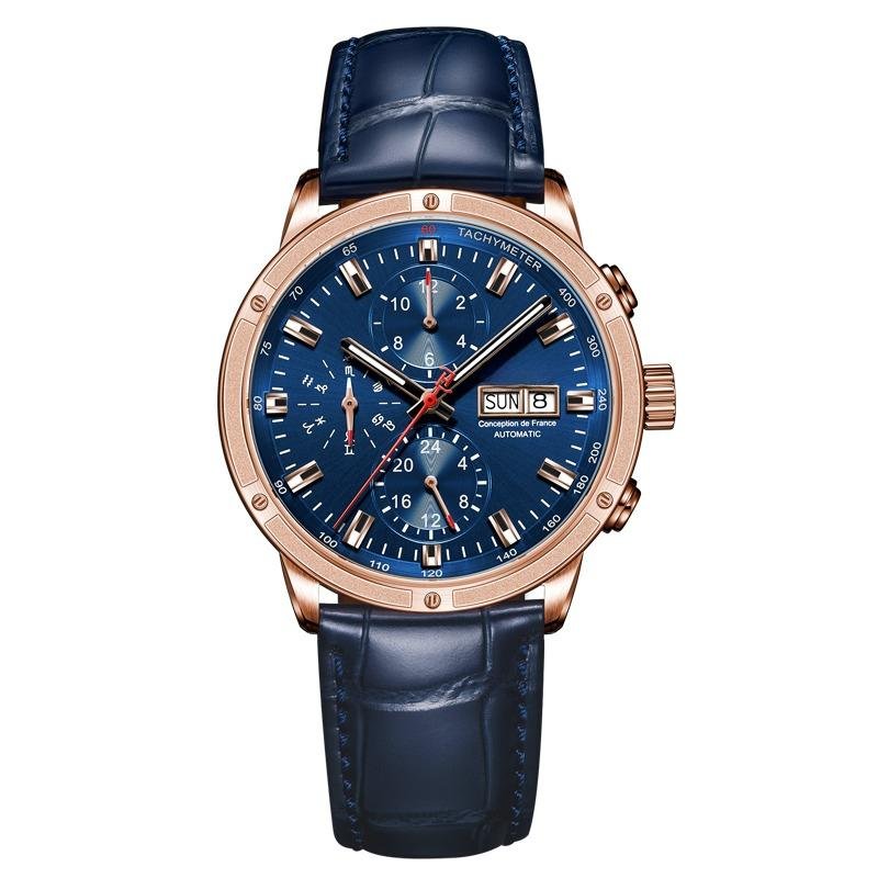 Men Automatic CM2 PLL Watch Mechanical Leather Strap Sapphire Calendar Display