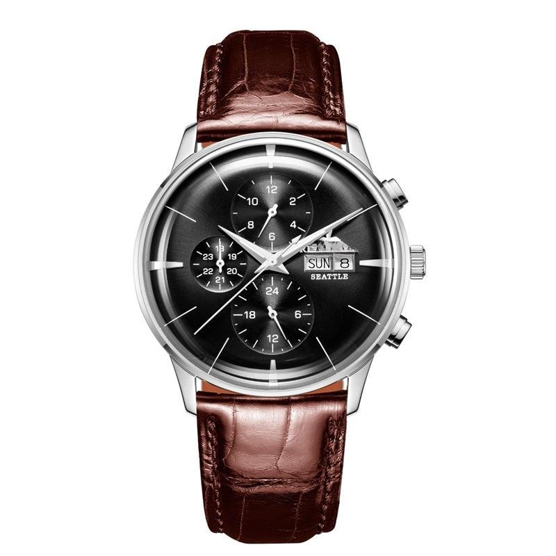 Luxury Men Watch Multi Function YBS brown Leather Strap Automatic Date Day