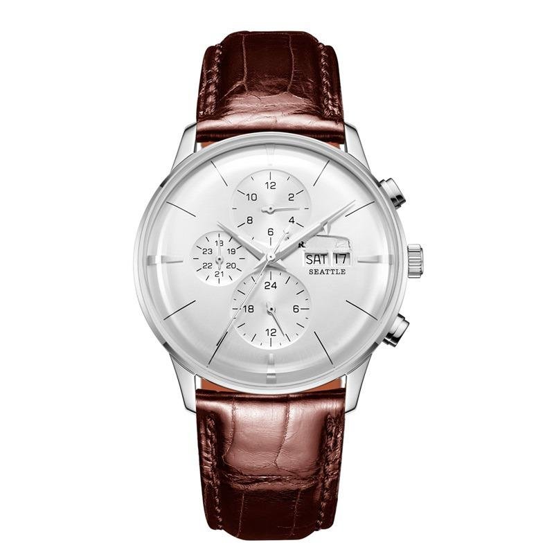 Luxury Men Watch Multi Function YWS brown Leather Strap Automatic Date Day