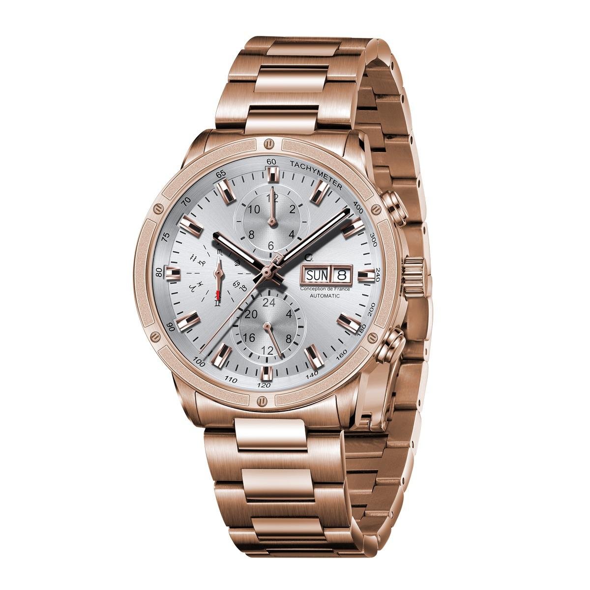 Men Automatic Mechanical Watch PWP Stainless Steel Strap Sapphire Calendar Display