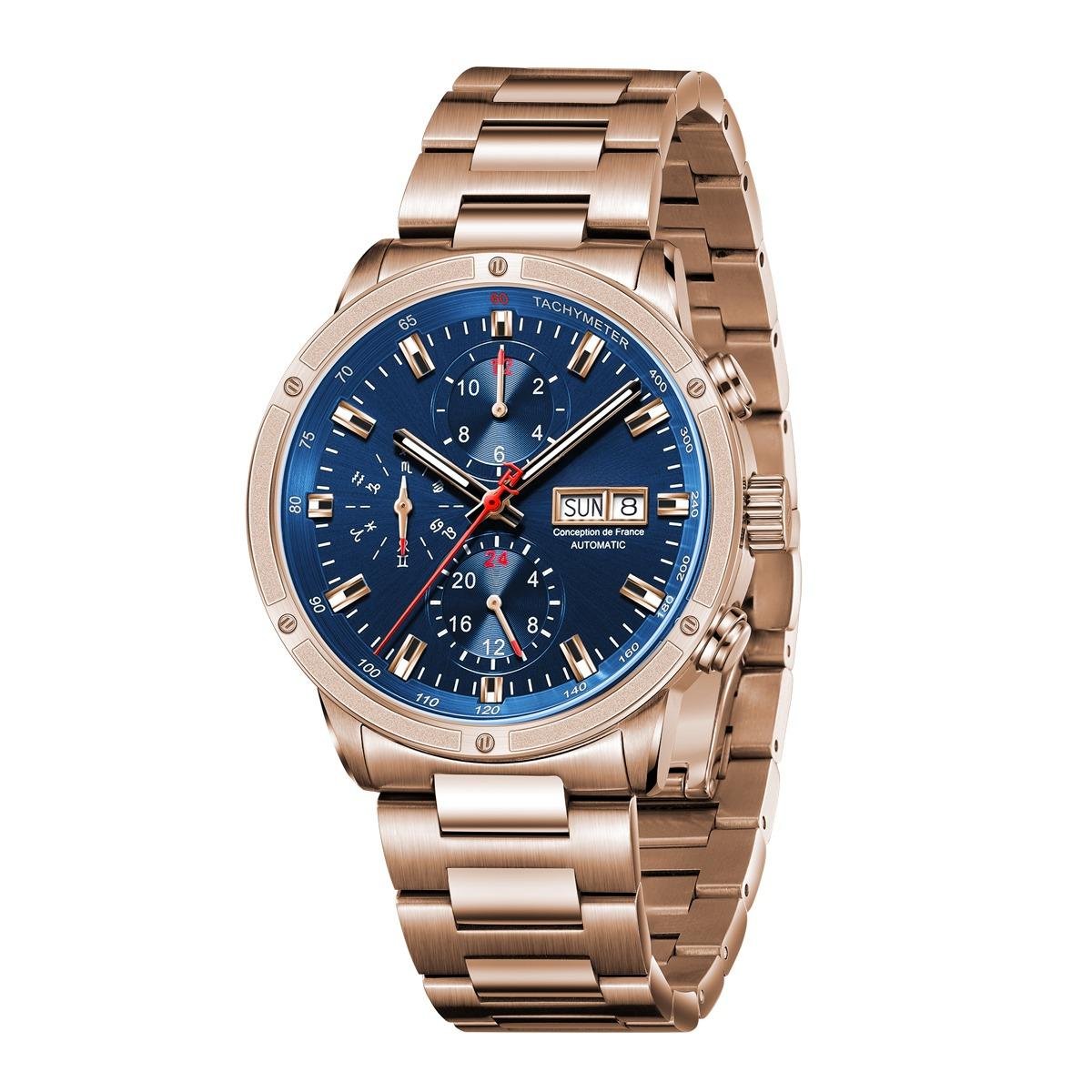 Men Automatic Mechanical Watch PLP Stainless Steel Strap Sapphire Calendar Display