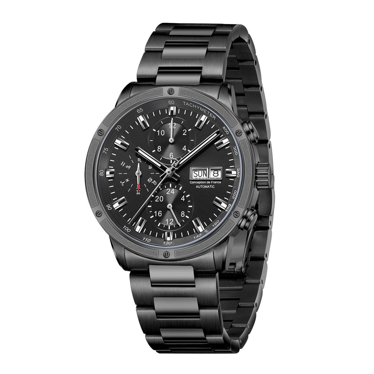 Men Automatic Mechanical Watch BBB Stainless Steel Strap Sapphire Calendar Display