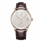 Luxury Business Mens PWS Automatic Waterproof Watch Genuine Leather Strap