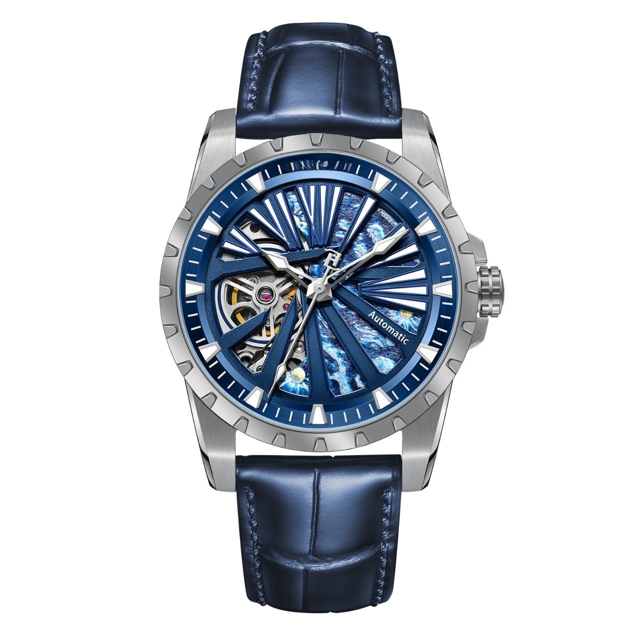 Brand Skeleton Mechanical Automatic Leather Watch YLL For Men Luminous Genuine