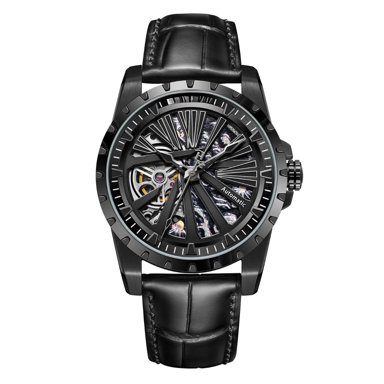 Brand Skeleton Mechanical Automatic Leather Watch BBB For Men Luminous Genuine