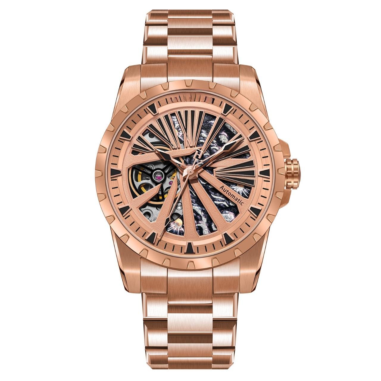 Skeleton Watches Mechanical Automatic Sport Casual For Men PPPS Luminous Bracelet