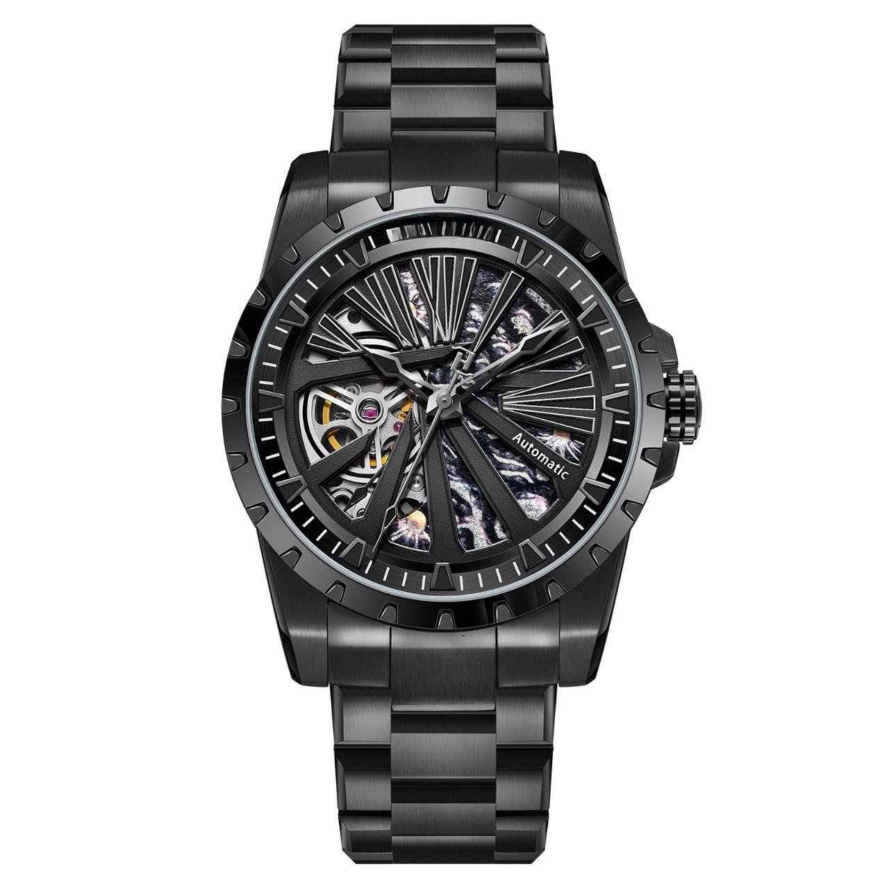 Skeleton Watches Mechanical Automatic Sport Casual For Men BBBS Luminous Bracelet