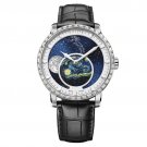 Men Automatic Watch Moop Phase Leather Strap Stainless Steel Genuine Sapphire 6401E1