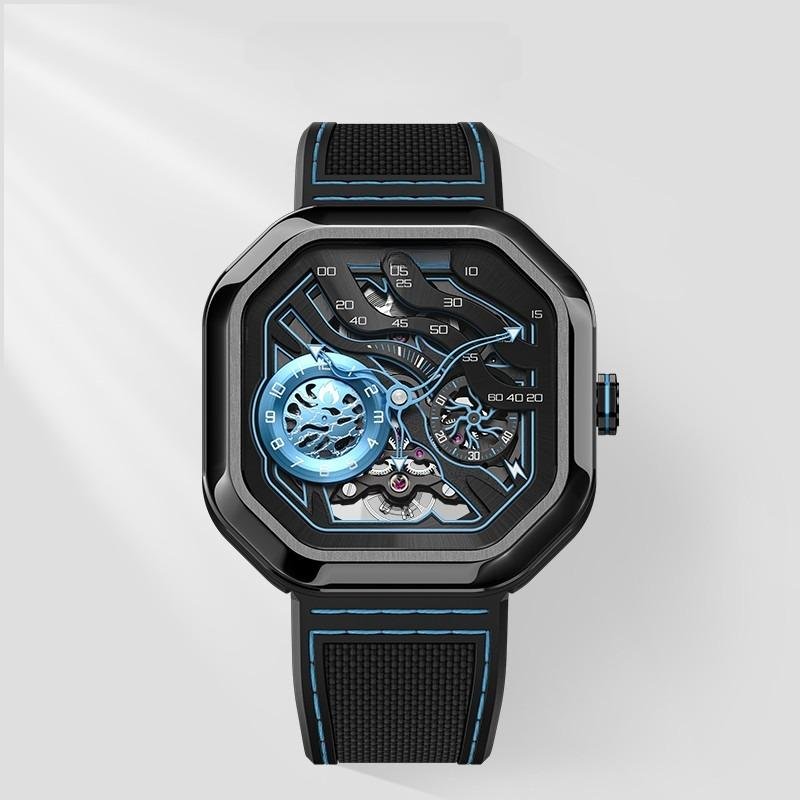 2023 Men Automatic Mechanical Watches Rubber Strap Square Dial Power Reserve 5006J6