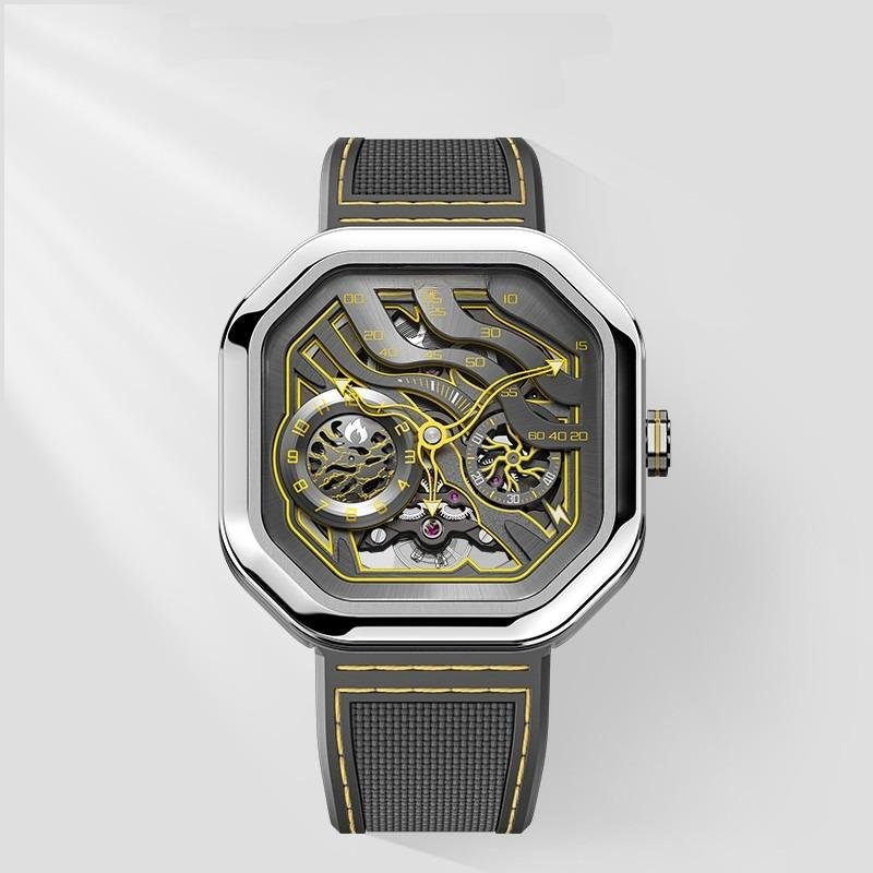 2024 Men Automatic Mechanical Watches Rubber Strap Square Dial Power Reserve 5002A2