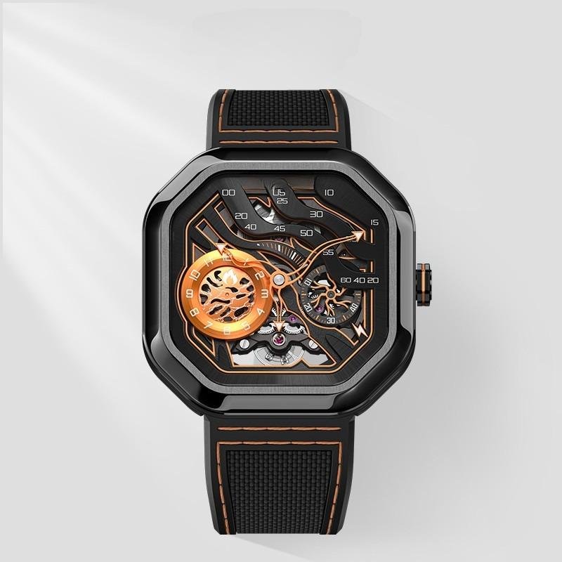 2025 Men Automatic Mechanical Watches Rubber Strap Square Dial Power Reserve 5003J3