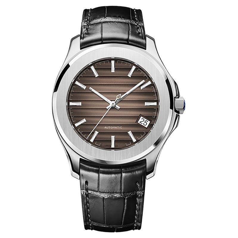 Mens Watches Waterproof Stainless Steel Analog Automatic Date Calfskin Strap 6301D2YBR